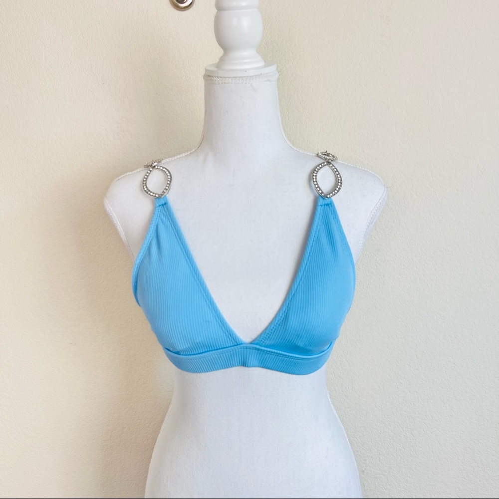 Baby Blue High Waist Rhinestone Embellished Bikini Set - Picture 5 of 8